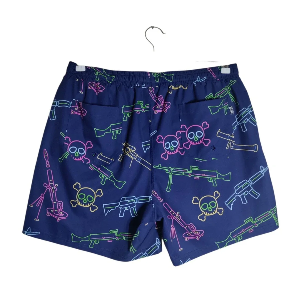 Savage Tacticians Mens 2XL Navy Neon Tactical Skull Board Shorts Swim Trunks
